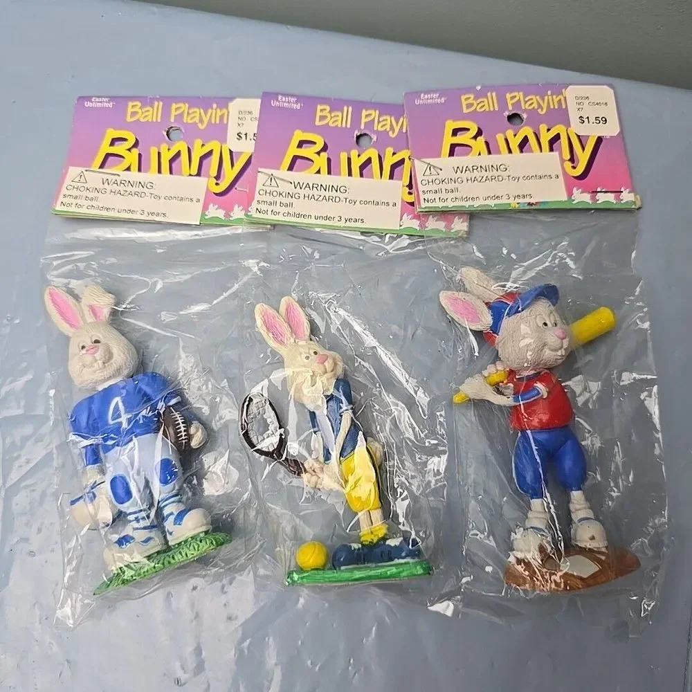 Vintage Easter Unlimited Ball Playing Bunny Rabbit Toy Figure Lot of (3) NEW